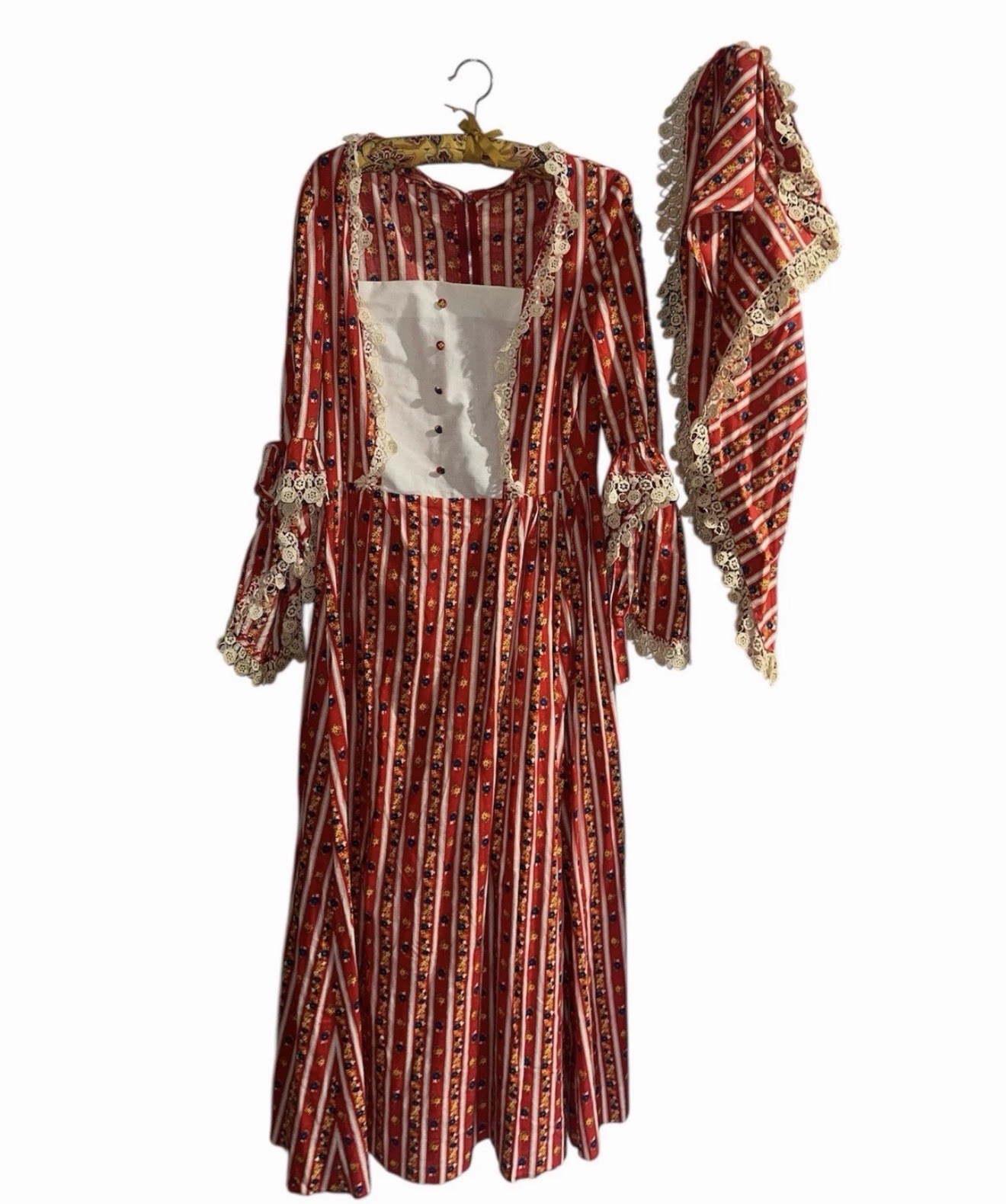 True Vintage 70s Handmade Prairie Dress Bell Sleeve Boho Maxi headscarf S S/M