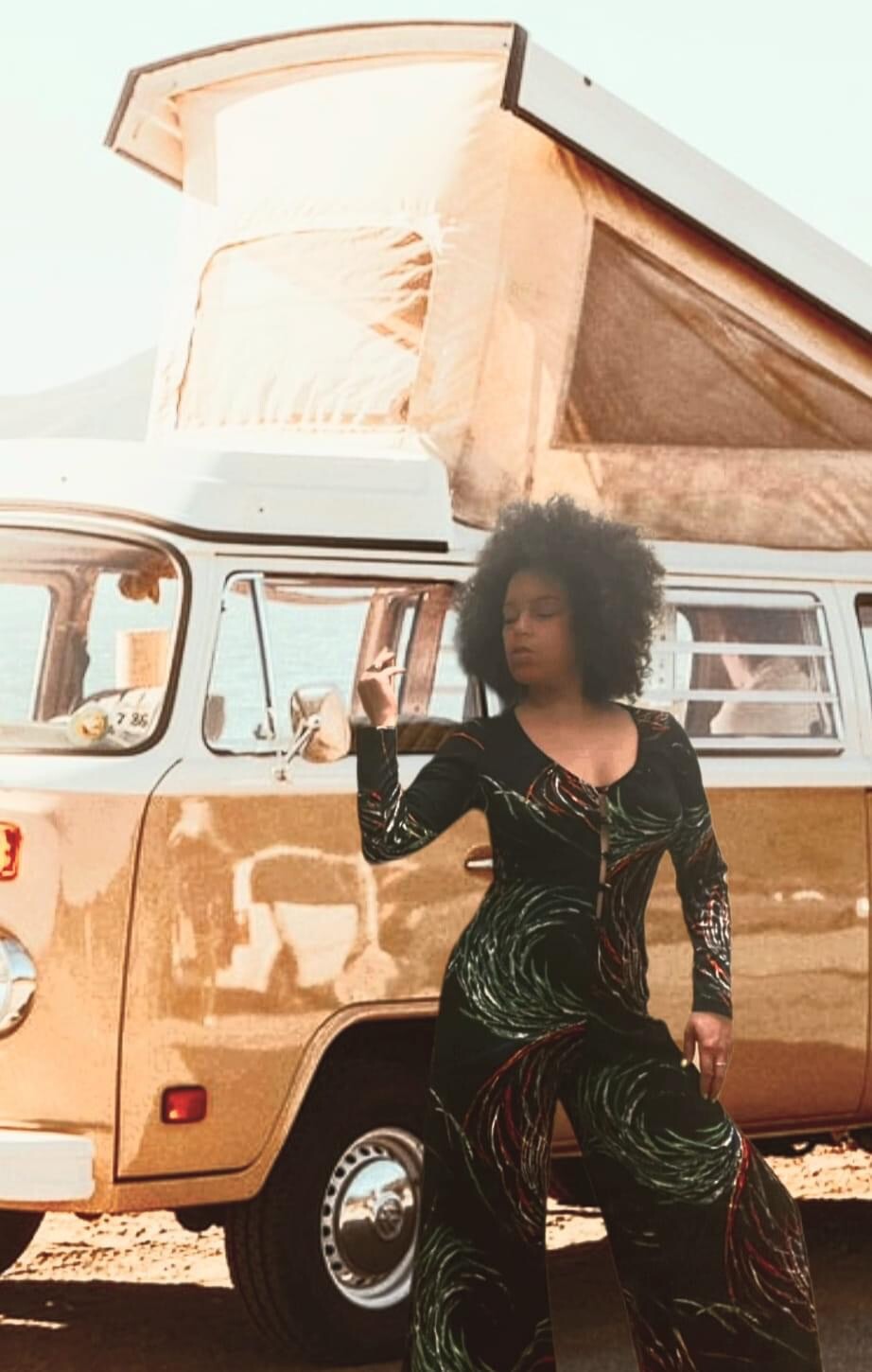 Rare Vintage 70’s New Leaf California Black Disco Long Sleeve Jumpsuit Playsuit