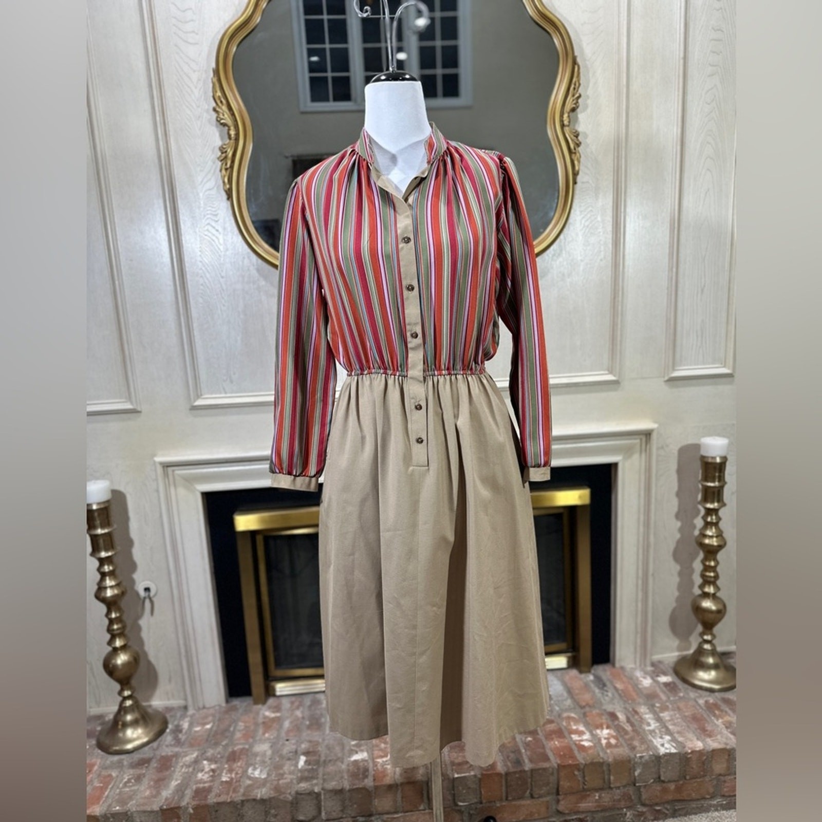 Vintage Anjac by Jack Needleman Striped Button-Front Dress (See Measurements)
