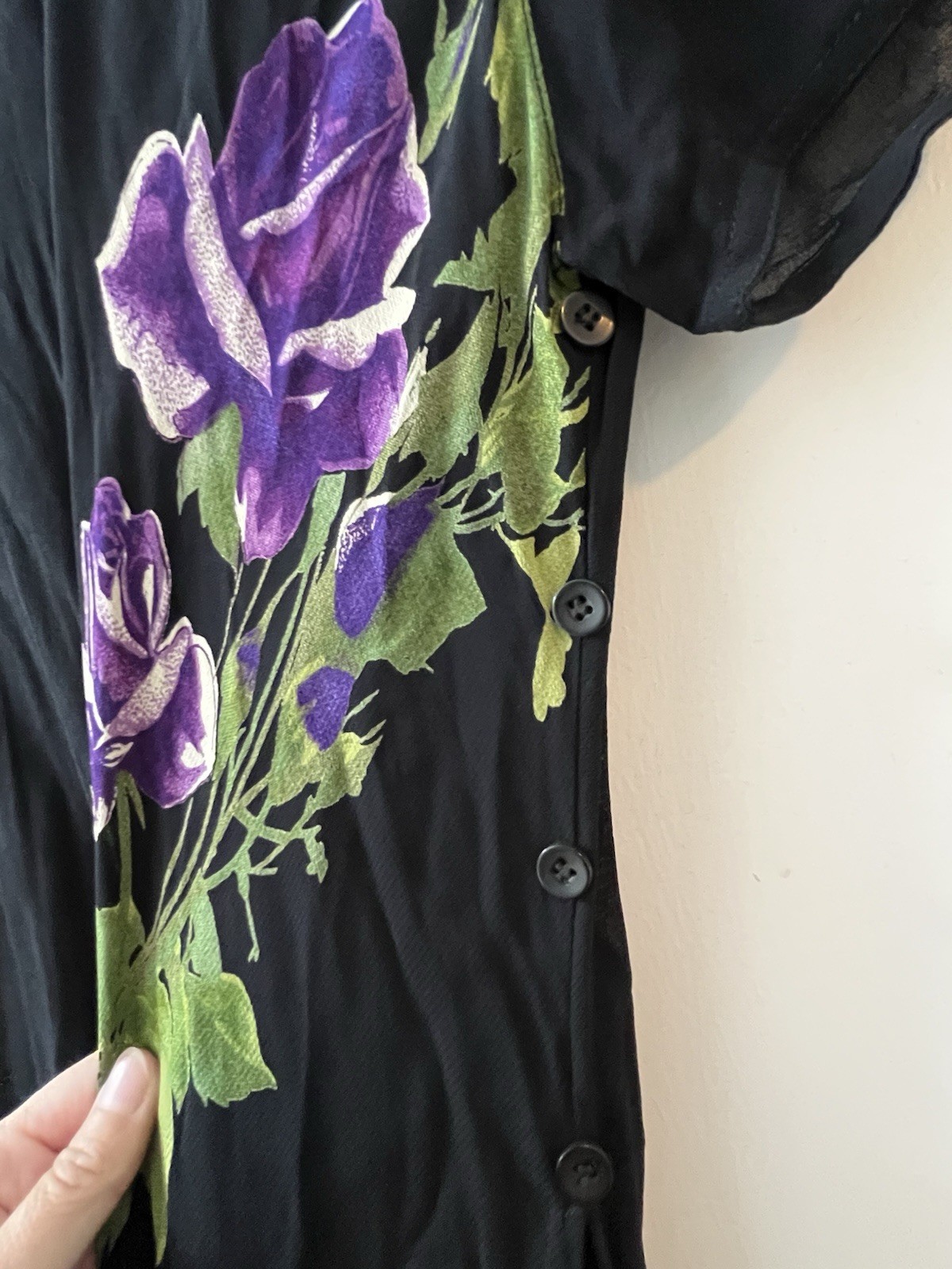 Vtg American Angel Floral Black Maxi Dress Coverup L 90s Grunge Whimsigoth Fairy