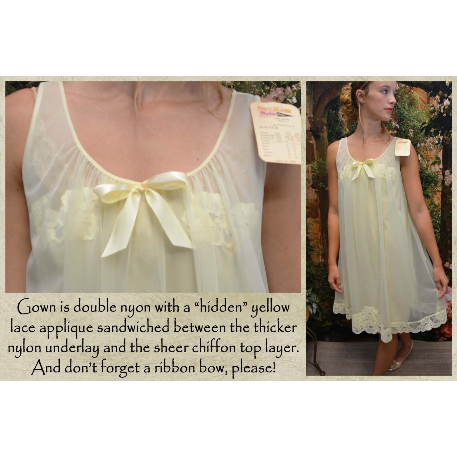 SHADOWLINE Nightgown & Robe, Chiffon, Lace, Honeymoon NOS w/Tags VTG 1972