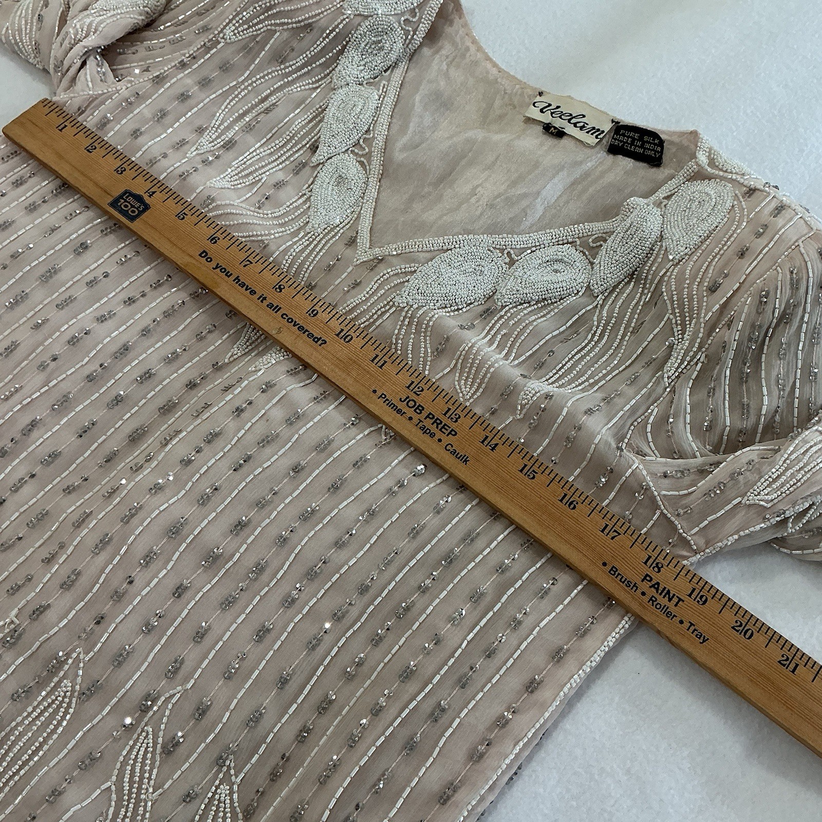 VTG 80’s Beaded Blush Silk Ensemble 1920s Flapper Style Size Med. Hollywood Glam