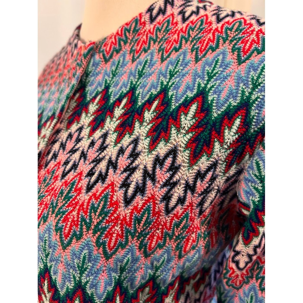 Miss Holly Vtg 70’s Chevron Zigzag Knit Cardigan Sweater Multi Color Womens M