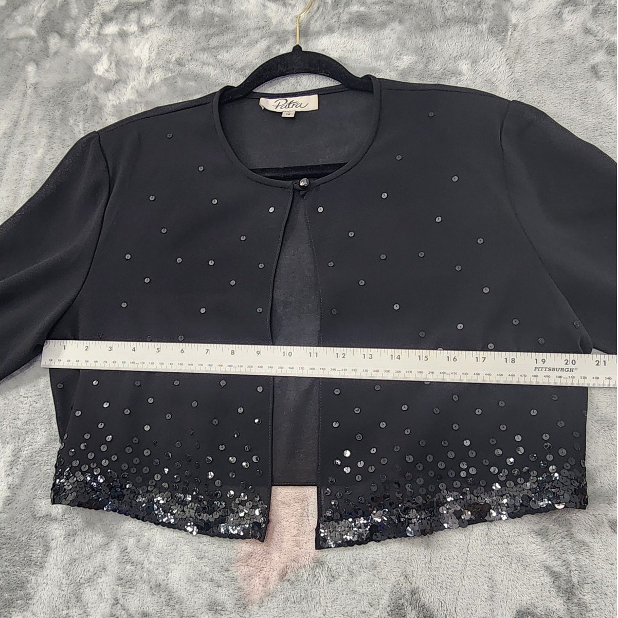 Vintage 90s Patra Chiffon Slip Dress Sheer Sequin Crop Jacket Set Size 12 Black