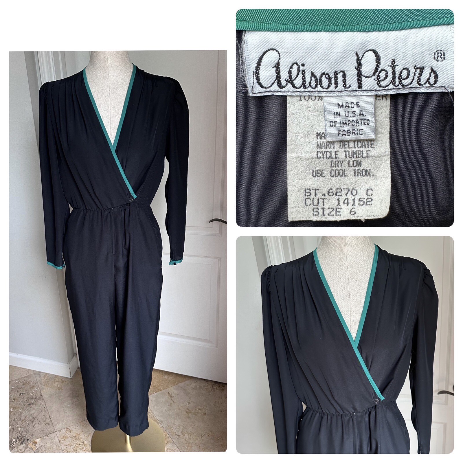 Vintage 70s ALISON PETERS Black JUMPSUIT