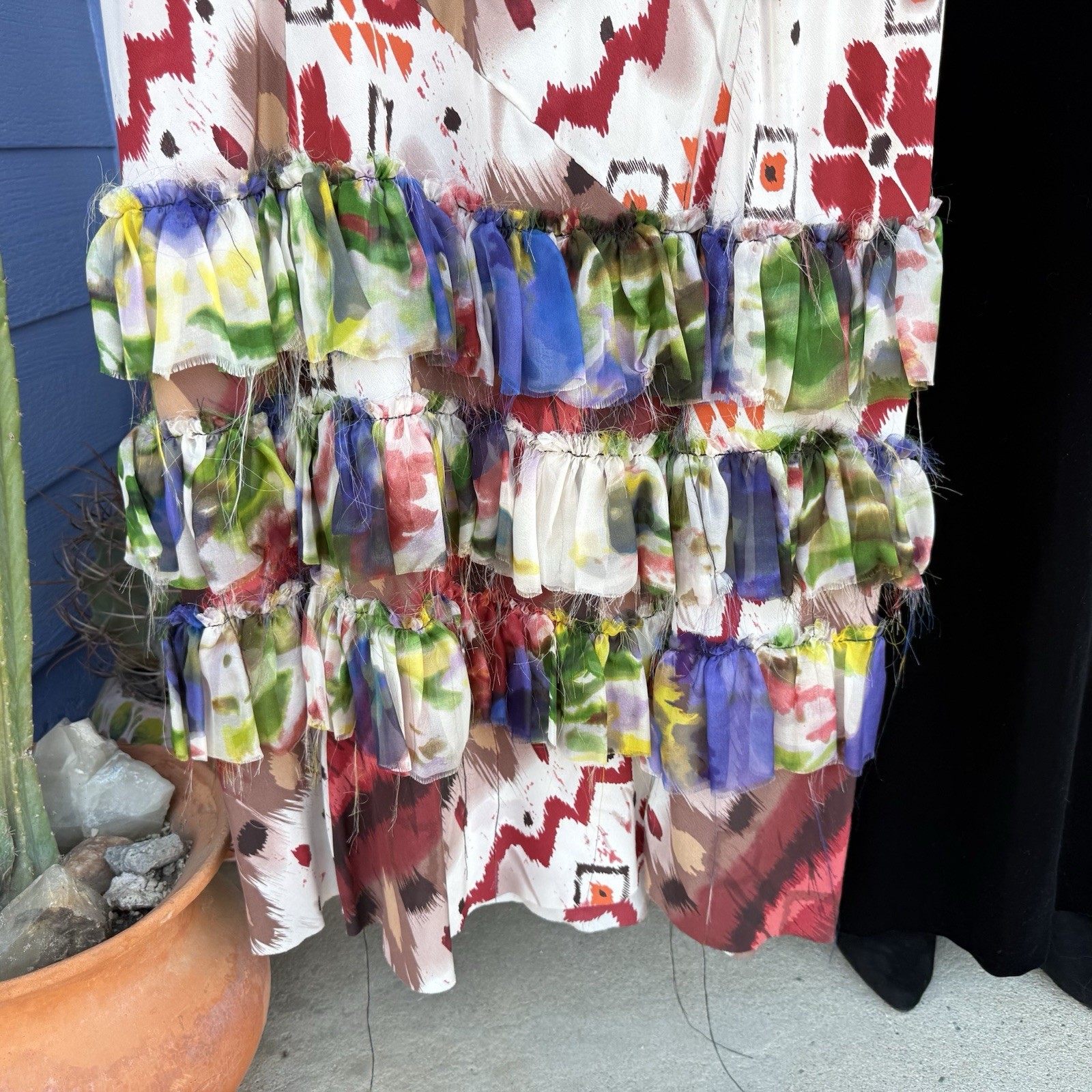 URU 100% Silk Set Matching Blouse + Skirt Size Large 2 Piece Flowy Vintage Boho