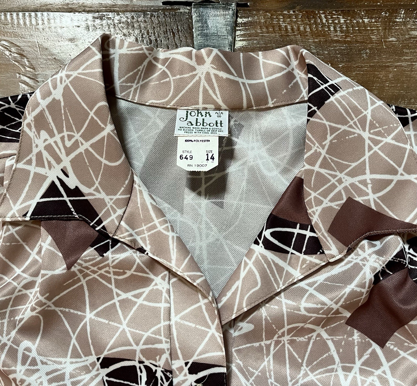 VTG John Abbott 60-70s Blouse Short Sleeve-Button Shirt RETRO-Abstract-14 L-XL
