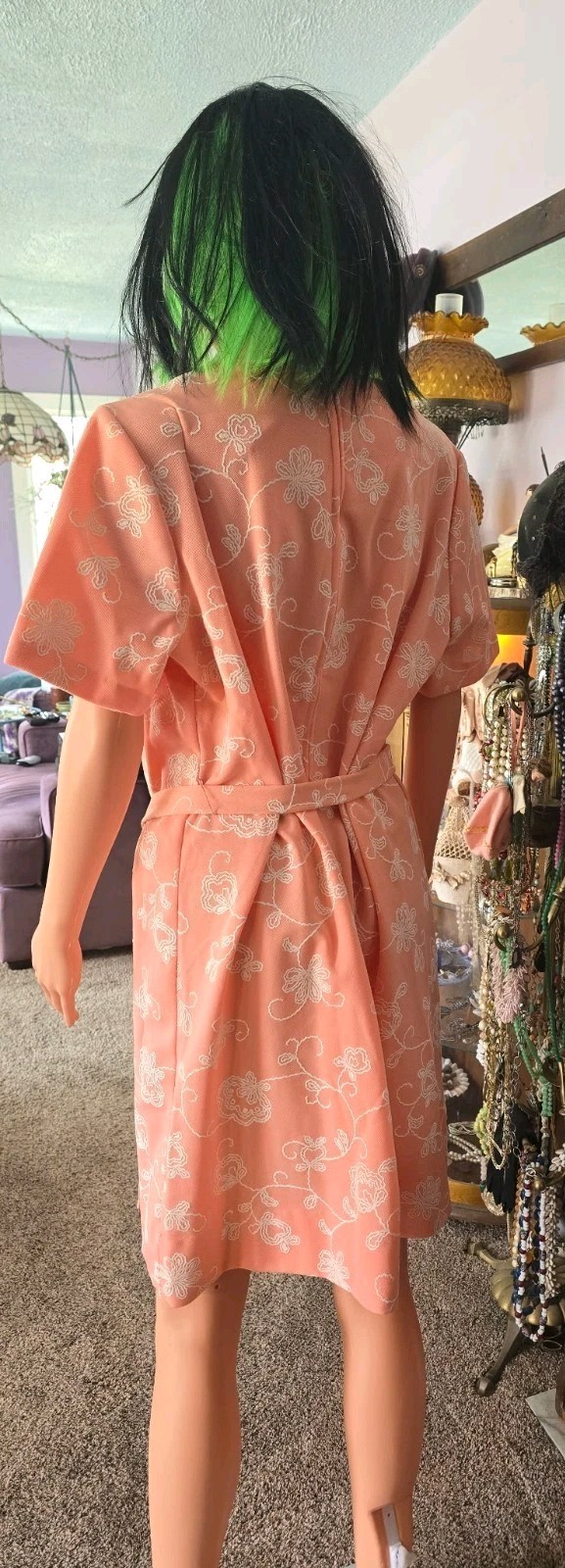VTG Pink Floral Faux Wrap Dress Women’s Short Sleeve Tie Waist Knee Length