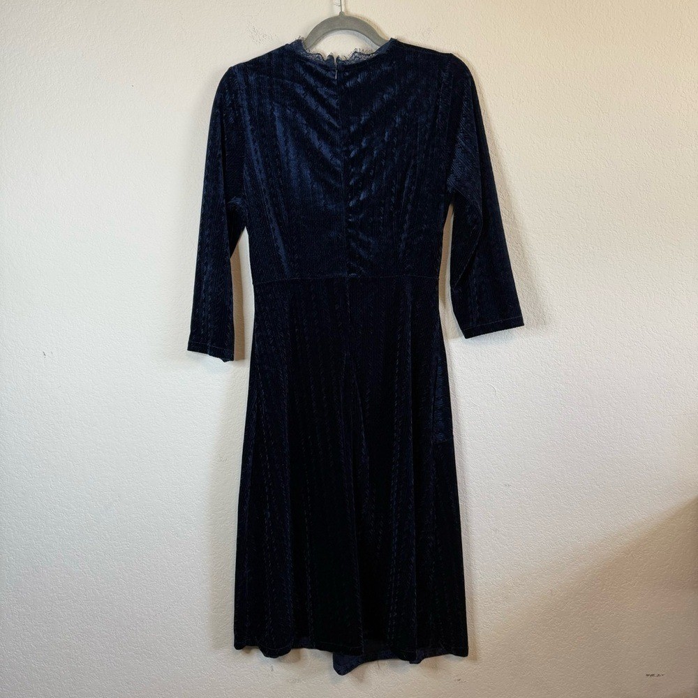 Dark Navy Blue Velvet Surplice Vintage Knee Length Dress Size Large