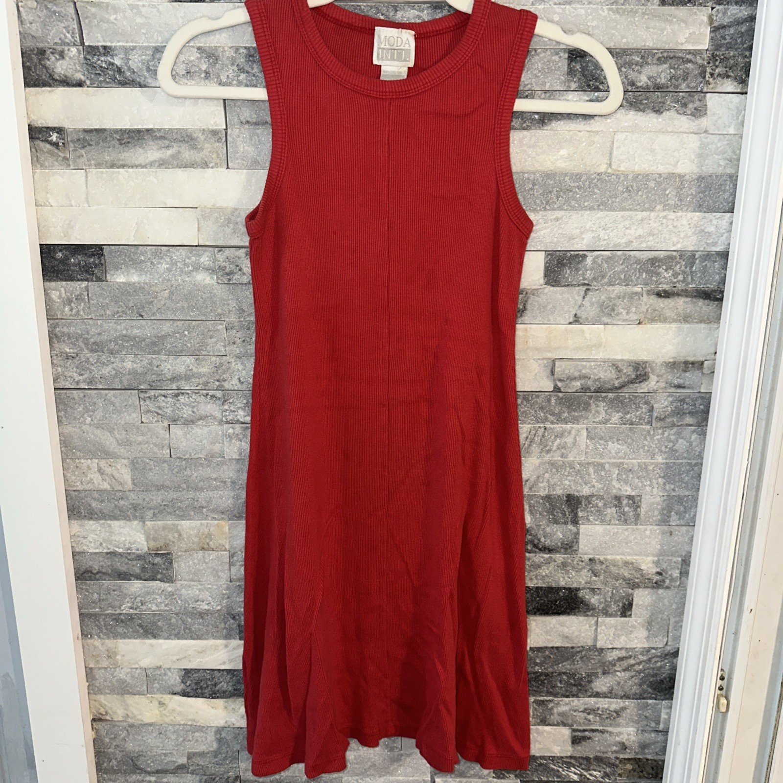 Vintage Moda International Red Ribbed Fit And Flare 90s Y2K Dress XS Ex Small