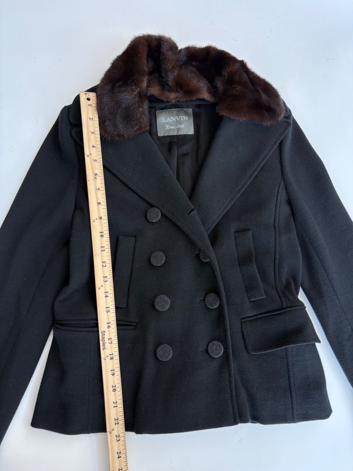 Lanvin Alber Elbaz Hiver 2006 Wool Jacket Detachable Fur Collar FR38 Vintage