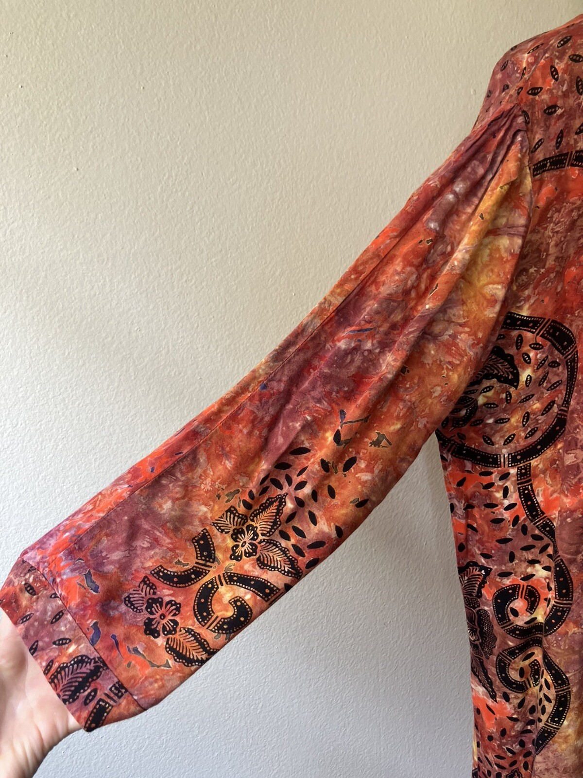 Vintage 70s Lady Cactus Batik Print Tie Dye Caftan/Maxi Dress Boho Festival L/XL
