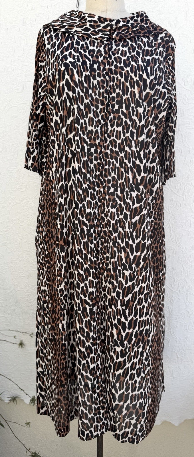 Vintage 60s Cheetah Midi Robe Leopard Funnel Collar A-line Zip Front Sz S/M