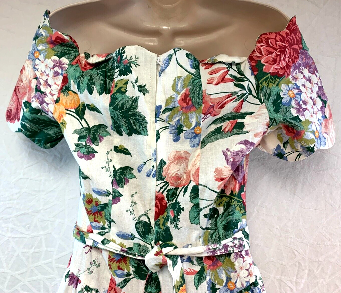 Vintage EXPO Floral Off-Shoulder Flare & Fit Midi Dress ~ 1980’s Garden Party