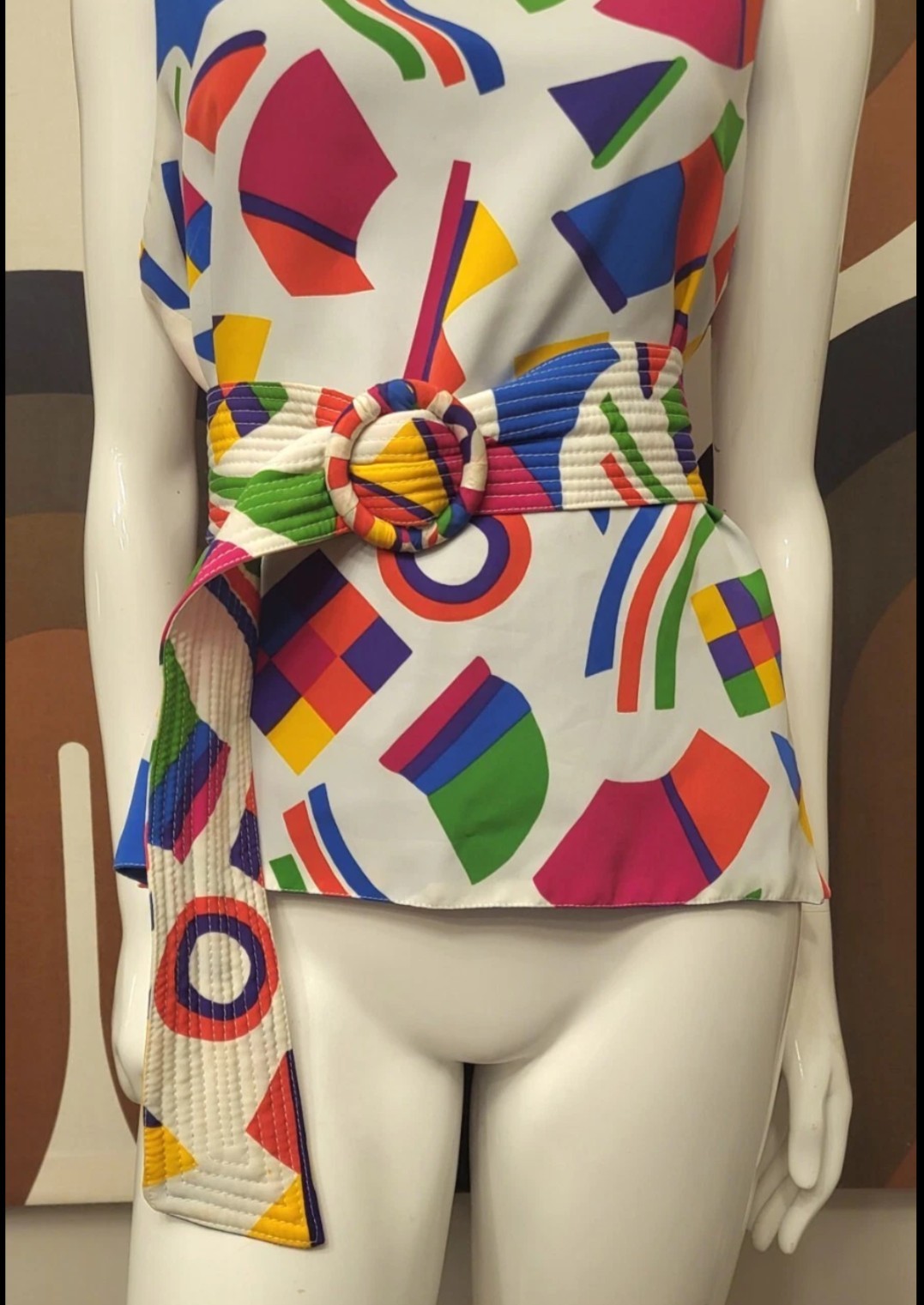 Vintage Patchington 80’s Geometric Belted Top SM Retro