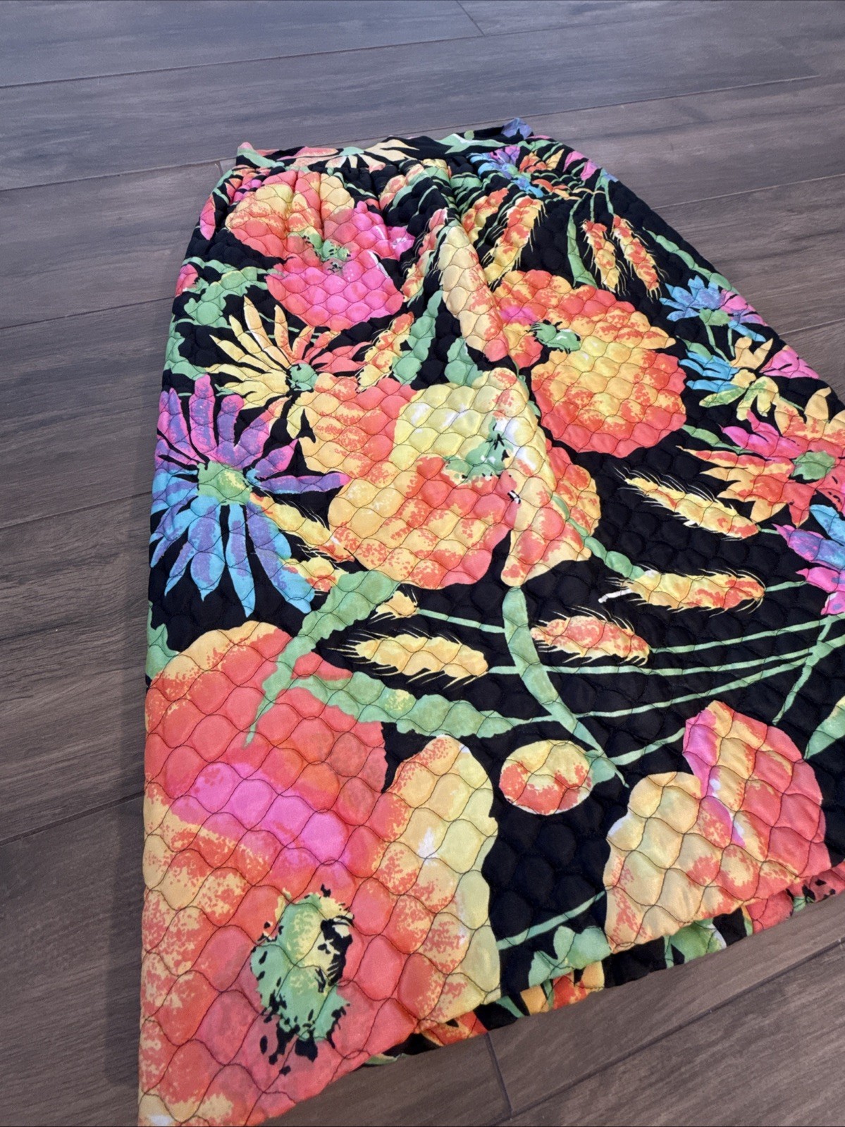 Vintage 1960s Womens Long Quilted Skirt Neon Flower Power Bonwit Teller XXS XS