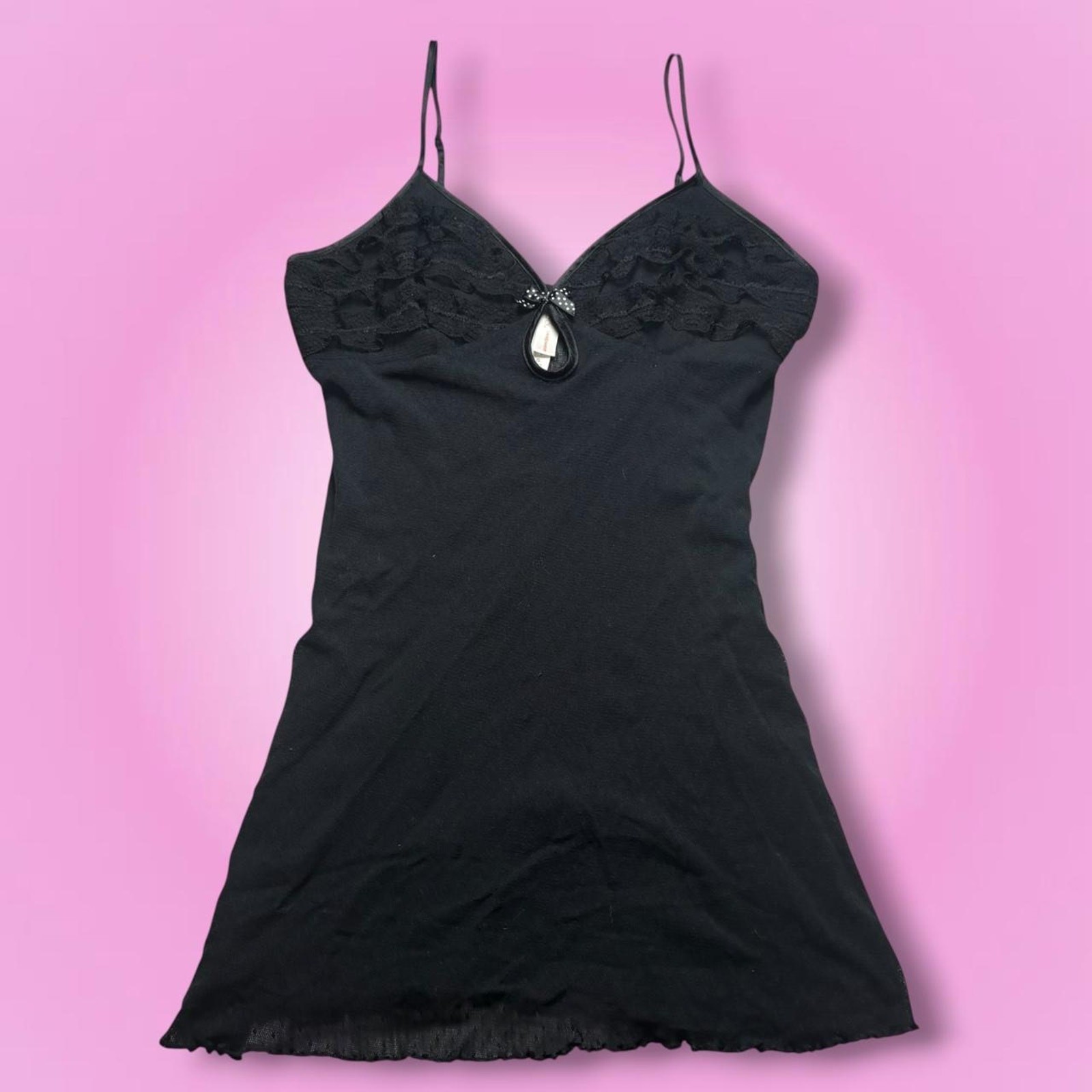 Y2K Gilligan & O’Malley Black Mesh Lace Trim Mini Slip Dress