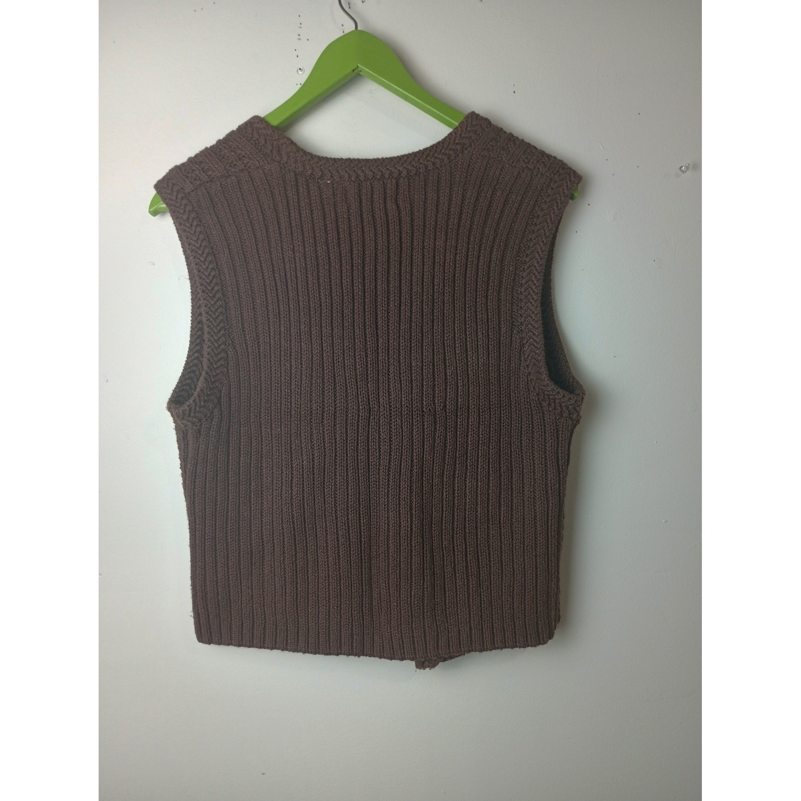Vintage Maggie Lawrence Sport Brown Crochet Sweater Vest Boho Cotton Ramie Small