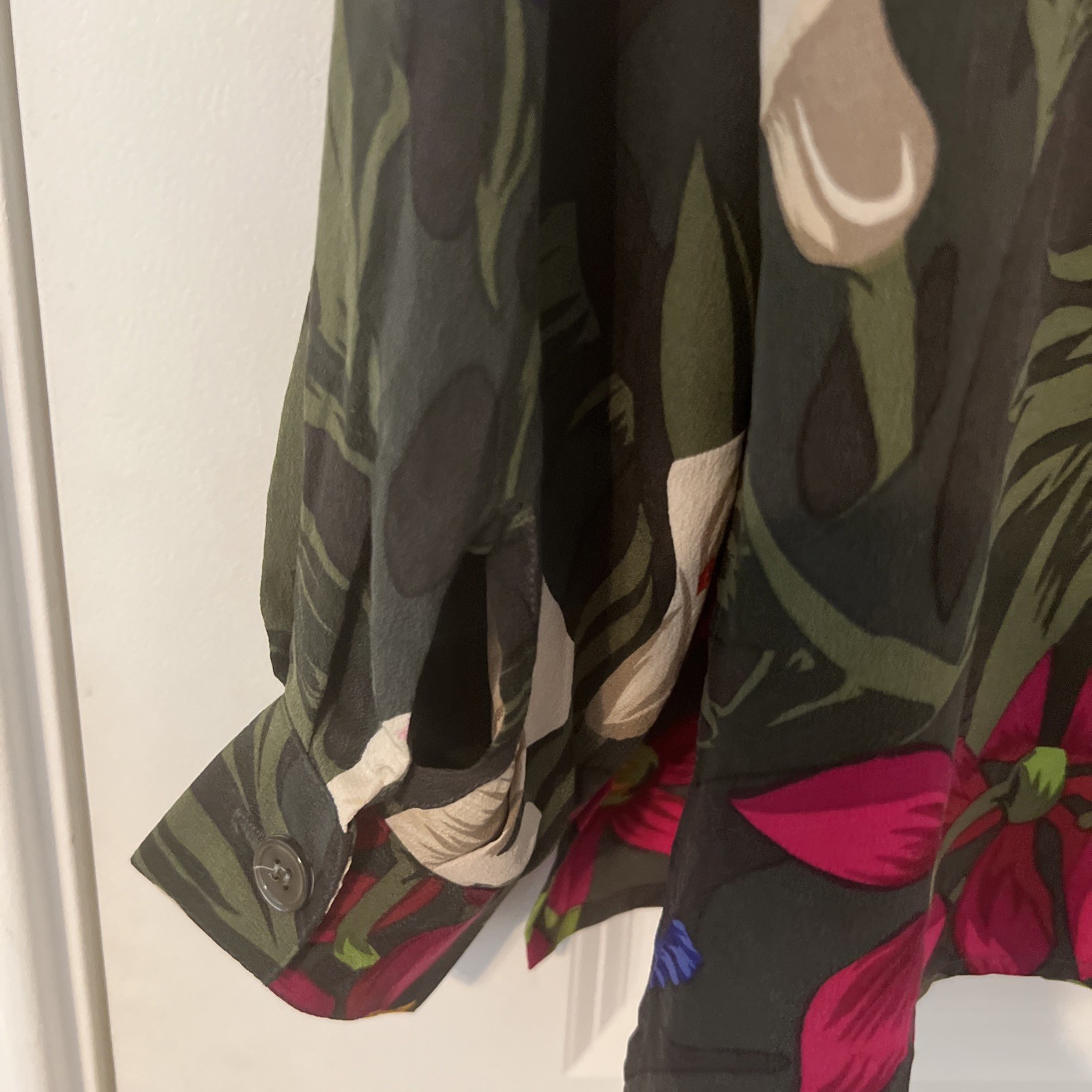 Vintage Anne Klein II Silk Blouse With Floral Design Shoulder Pads