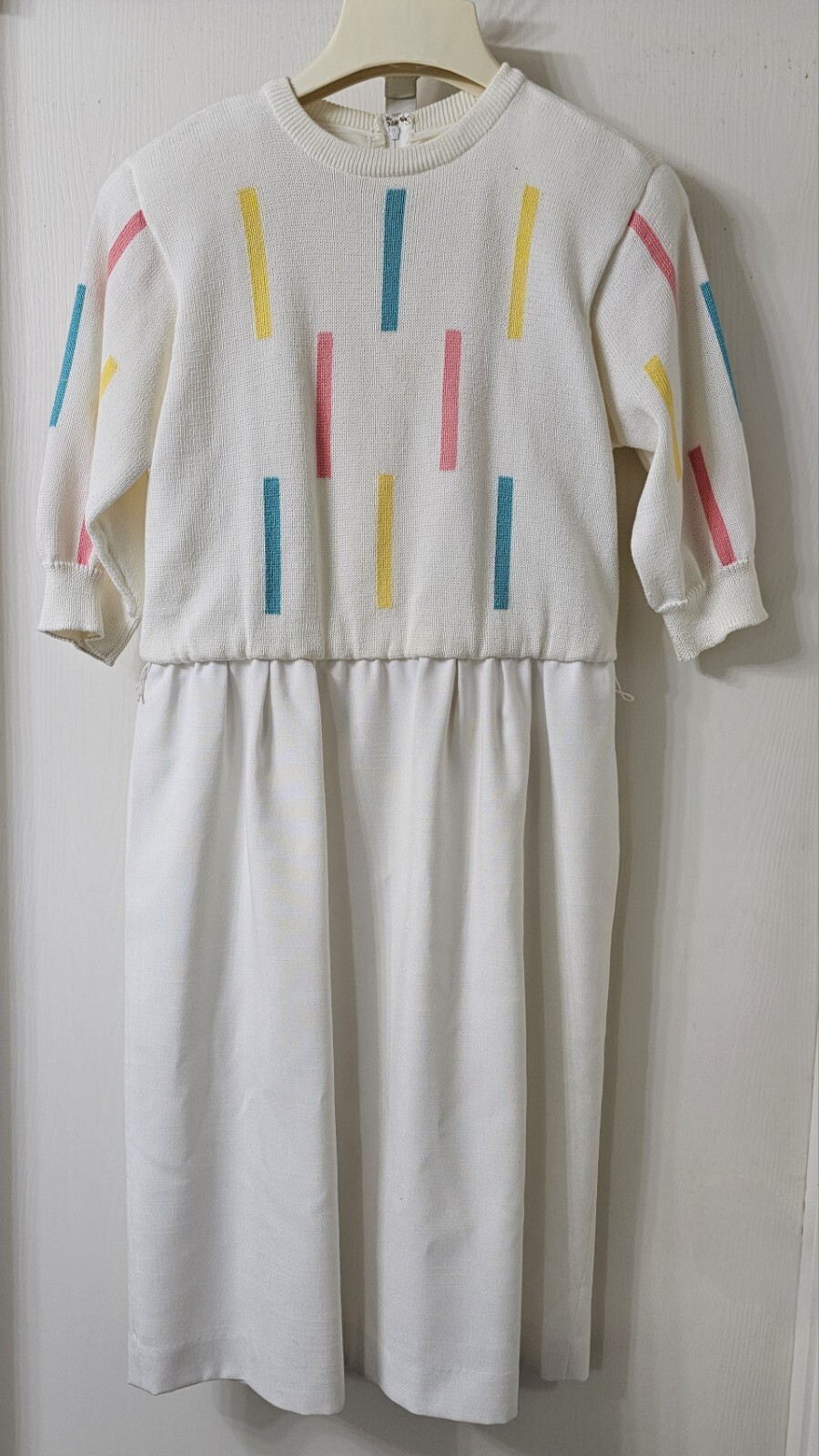 Vintage Ciao Petites White Dress W/ Pastel Accents 8 Yellow Pink Turquoise
