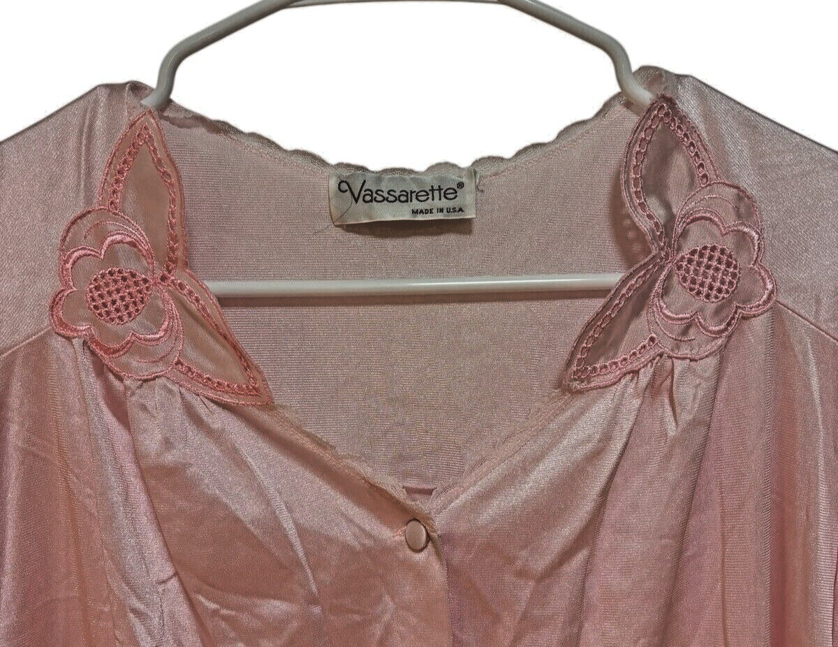 Vintage Vassarette Dressing Gown Pink Midi Nylon Size 1X? Check Measurements