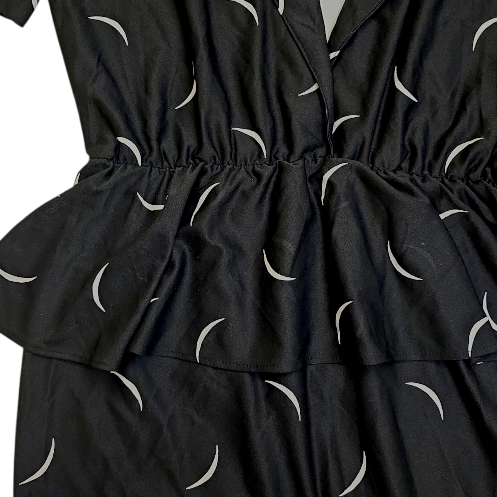 Vintage Tabby of California Dress Peplum Waist Black White Crescent Moon M 80s