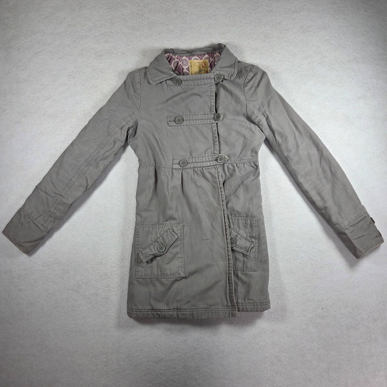 Billabong Trench Coat Womens Small Gray Vintage Double Breasted Bohemian Chic