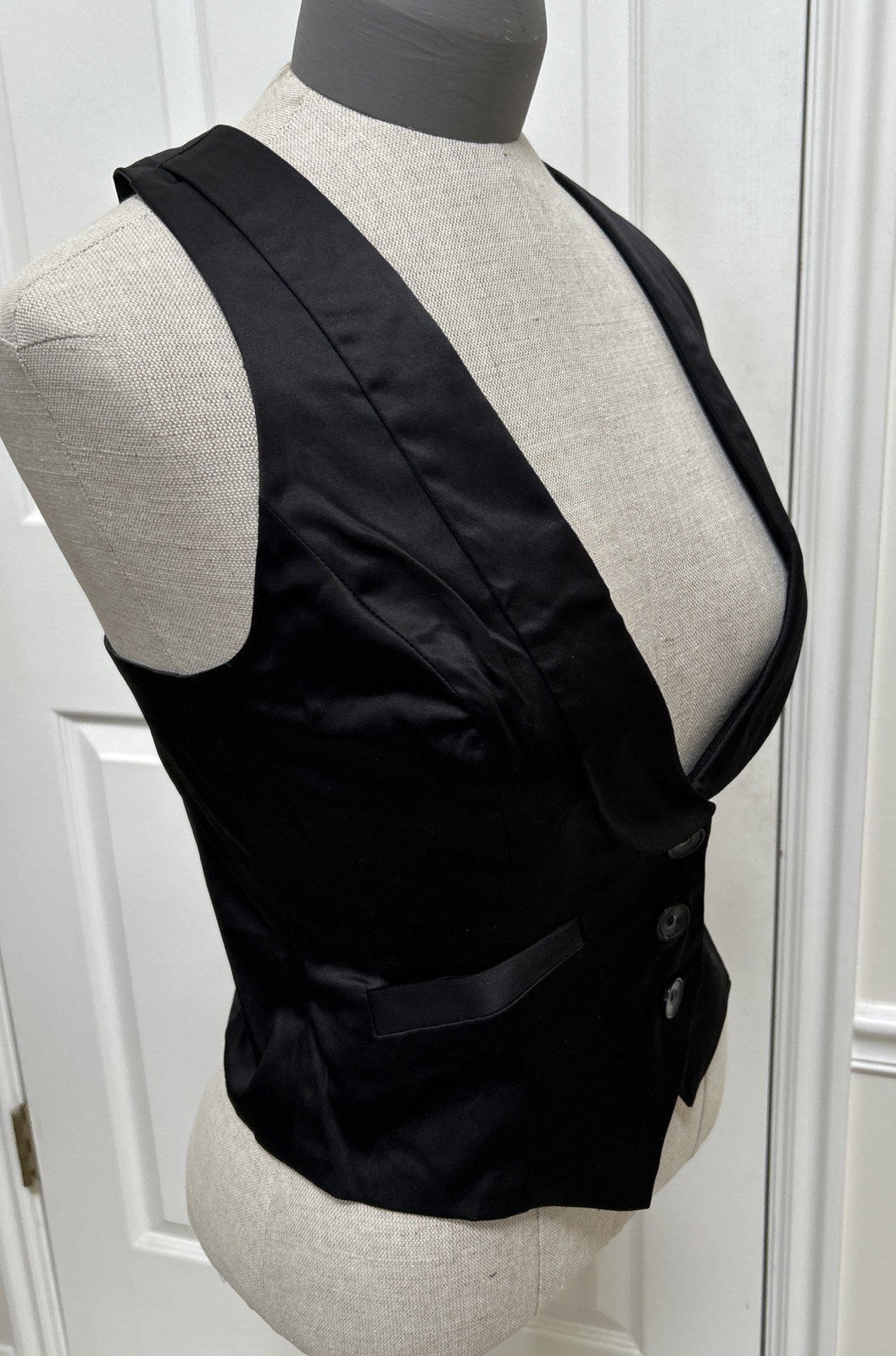 VTG Black Satin Women’s Dress Vest Waistcoat Tailored Classic BCX Med