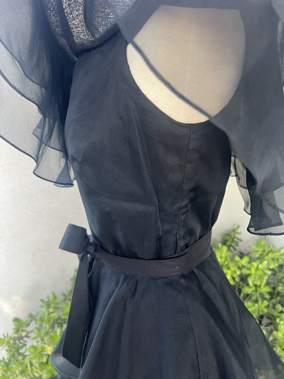 Vtg Black Chiffon Dress Cocktail Midi Tiered Sz 8 Jill Richards