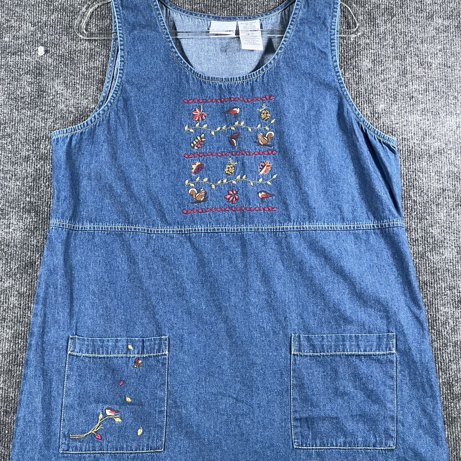 Bobbie Brooks Vintage 90s Embroidered Denim Jumper Dress Size XL (16-18)