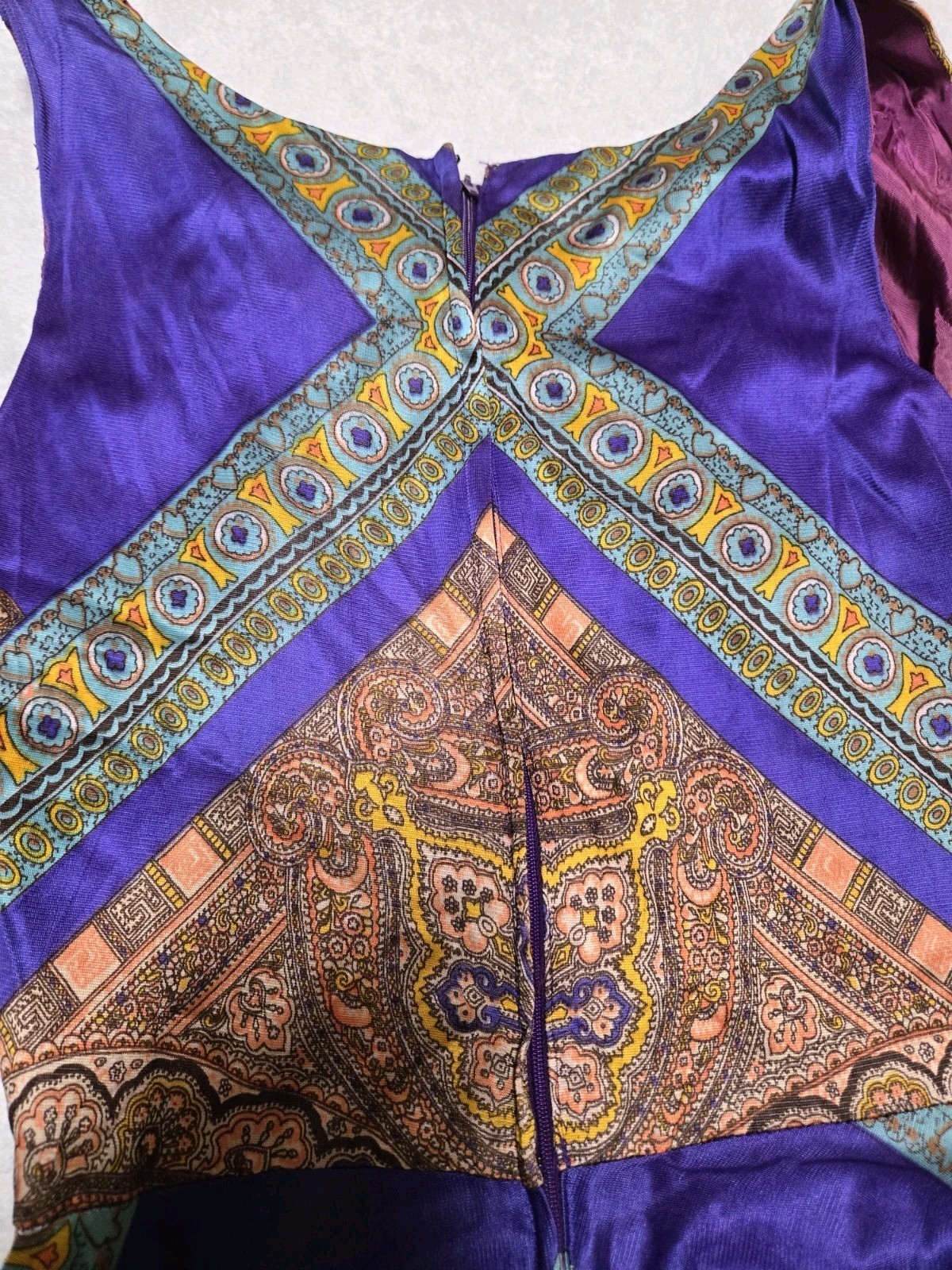 Vintage 60s 70s Elinor Gay Purple Abstract print Dress