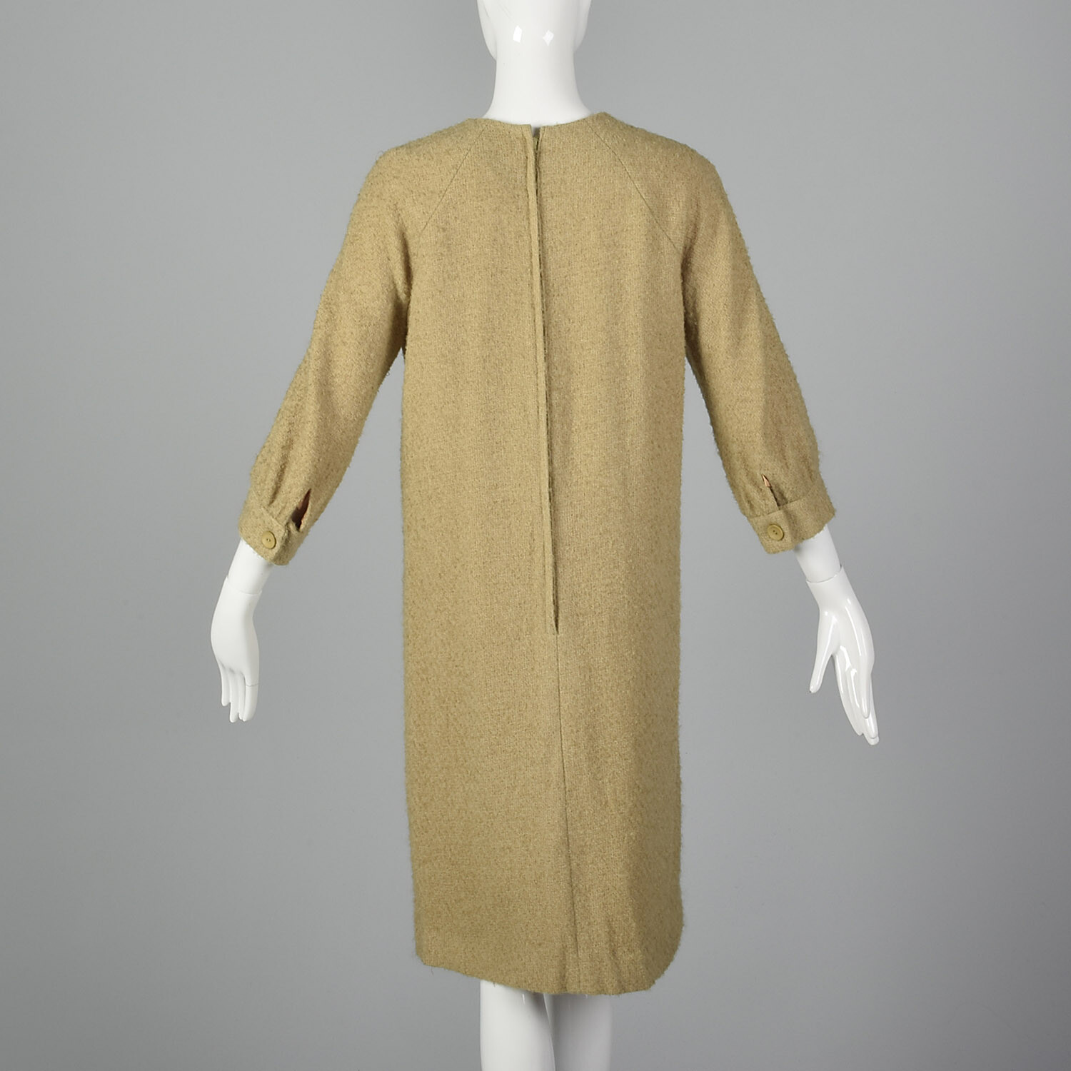 Small 1960s Bouclé Shift Dress Minimalist Autumn Dress Bracelet Sleeves 60s VTG