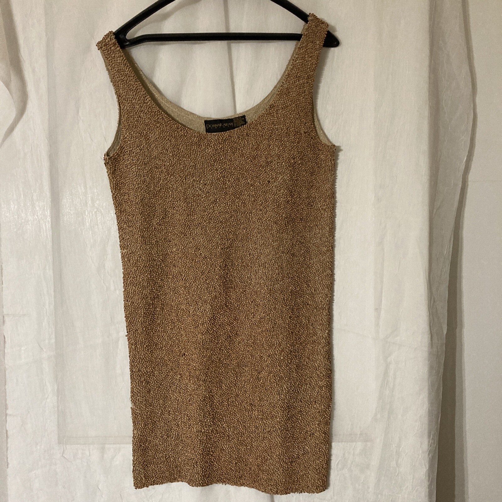 Vintage Donna Karan NY Bamboo Gold Beaded Dress Small AS IS Needs Repair