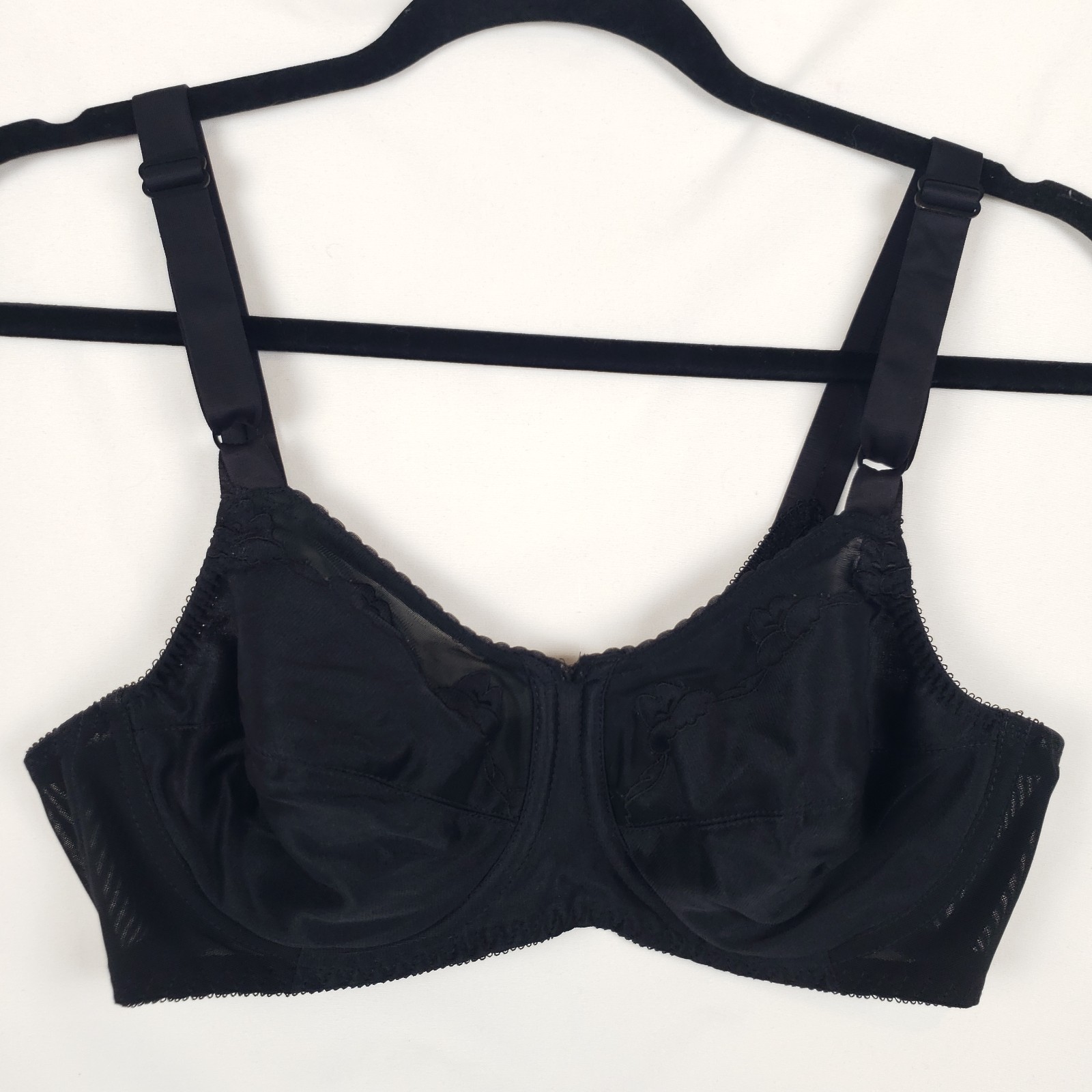 Vintage Bali Flower Classic Support Bra 34C Full Coverage Minimizer Black Union