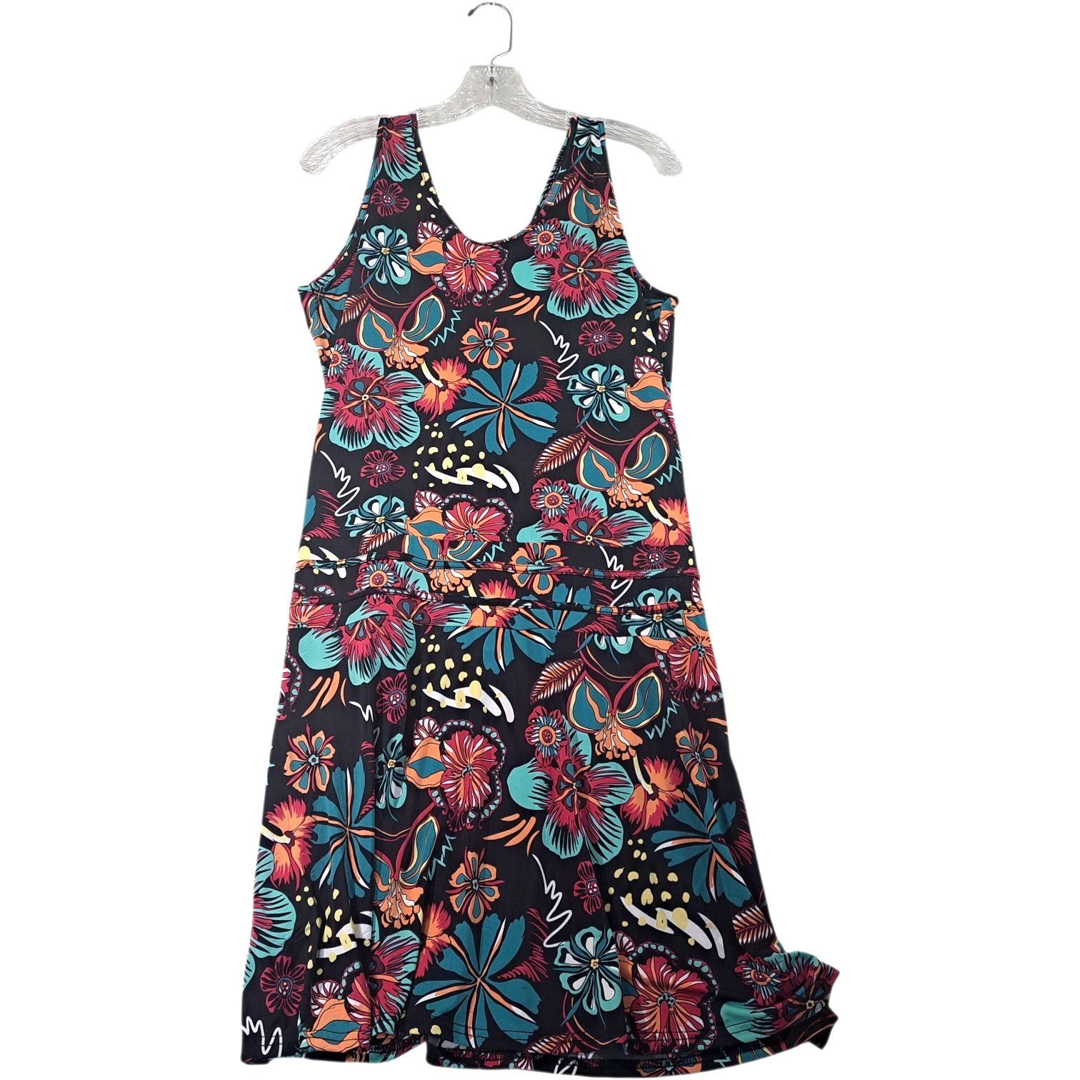 Coline Drop Waist Dress Black Floral Sleeveless Women’s Size Large