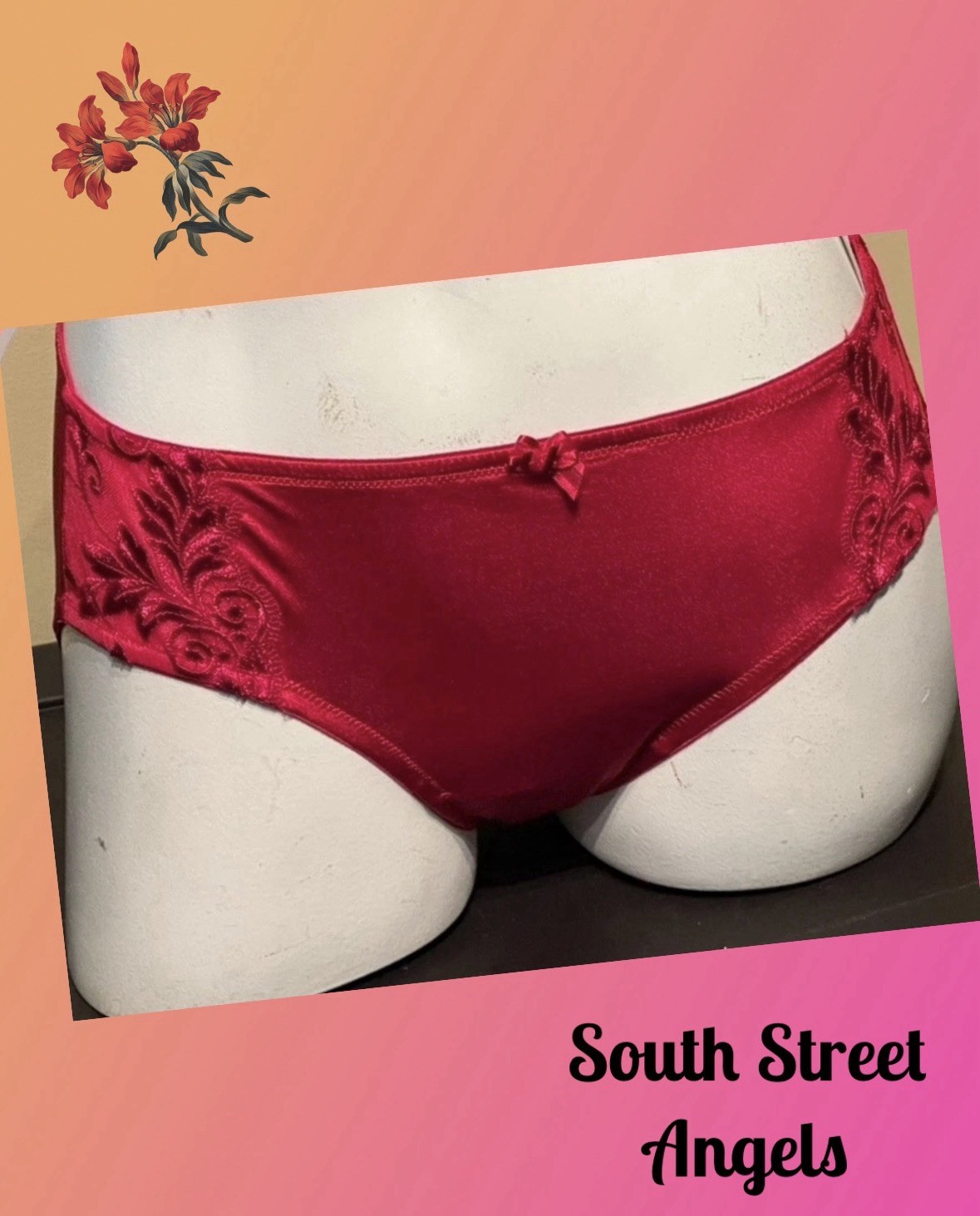 VINTAGE SOMA ~ RUBY RED ~ SENSUOUS LACE HIPSTER PANTIES ~ SIZE MEDIUM