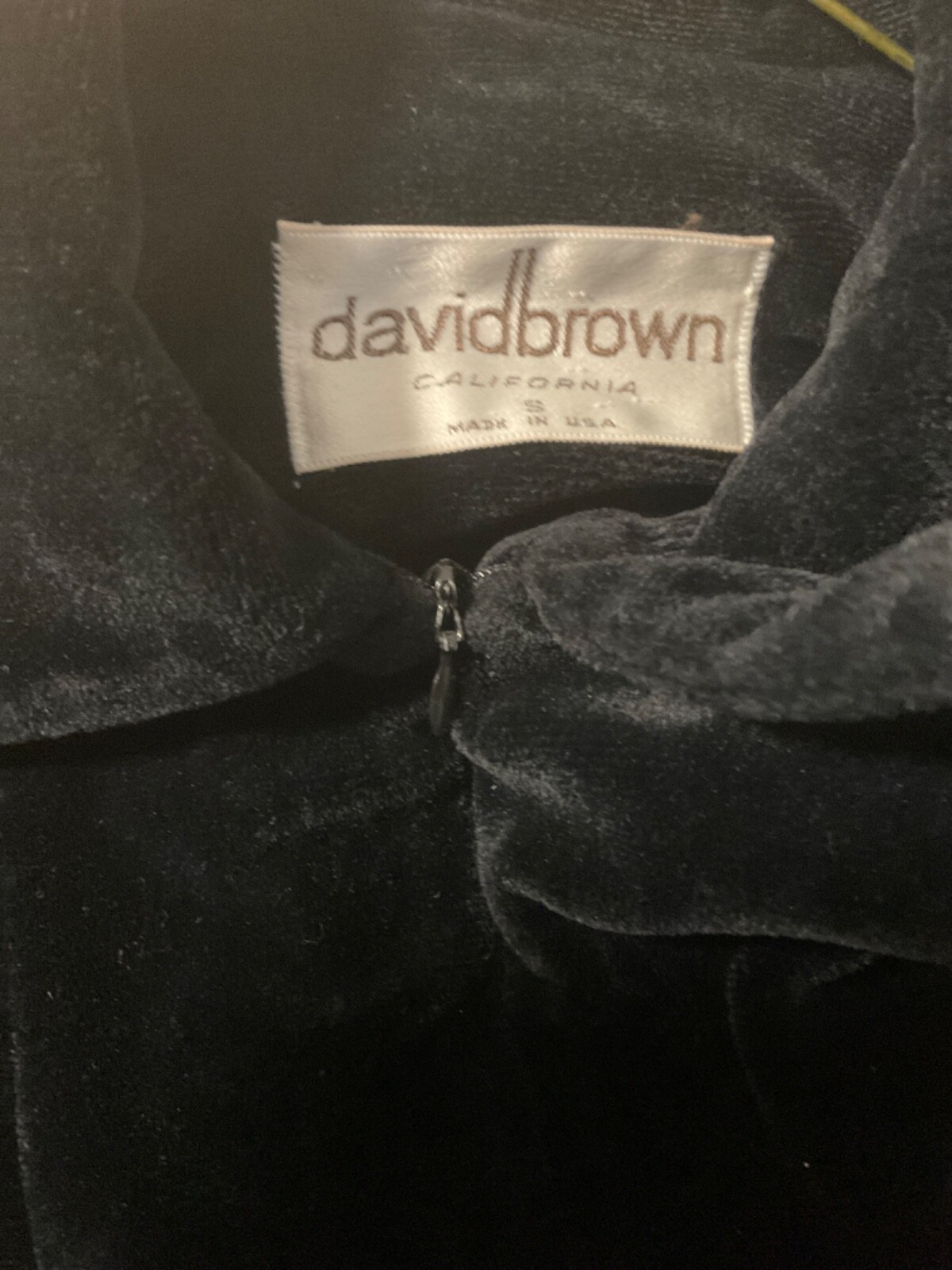 David Brown California Black Velvet Gown 1/4 zip, Size Small, Metallic Sleeve