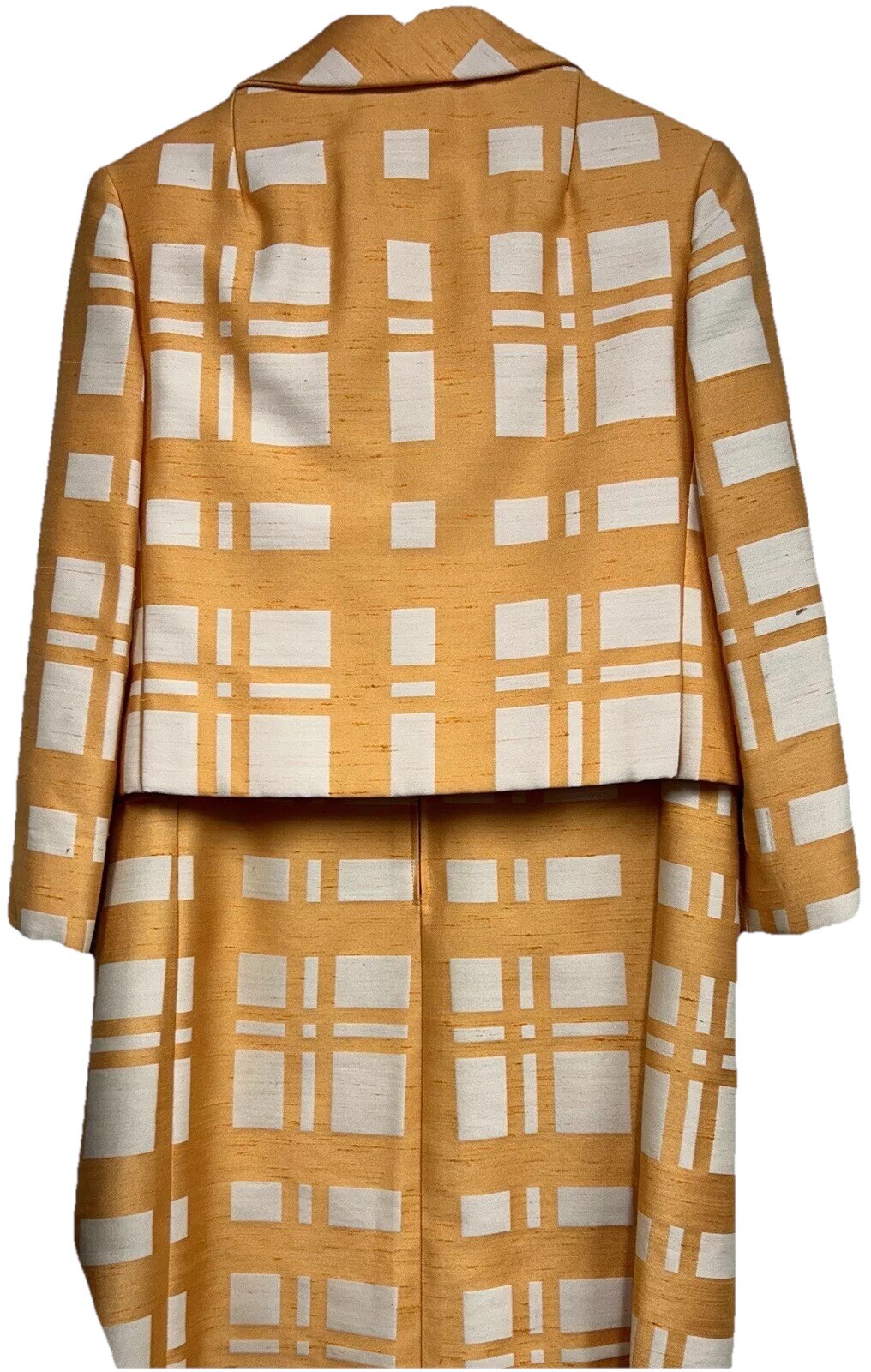 Joan Leslie Kasper Vtg 1960s Silk Dress & Jacket USA Orange White !!EXQUISITE!!