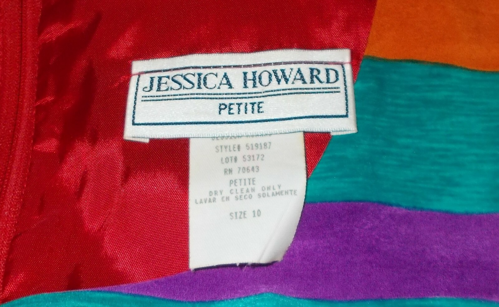 VTG 1990s Jessica Howard Multi-color Stripe Mini Dress Size Petite 10 USA ^