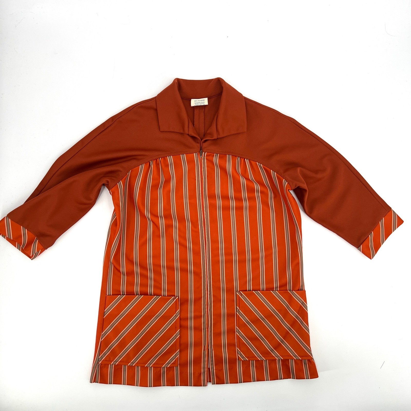 Vintage 60s 70s Fast Food Employee Uniform Smock Rust Striped Size S