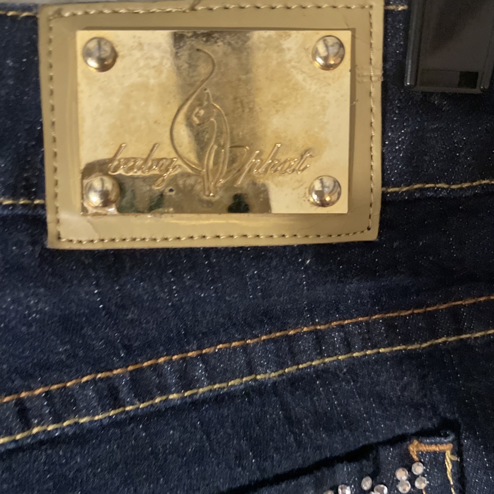 Vintage Baby Phat Rhinestone Cat Logo Straight Jeans Y2K Bling Dark Wash Size 13