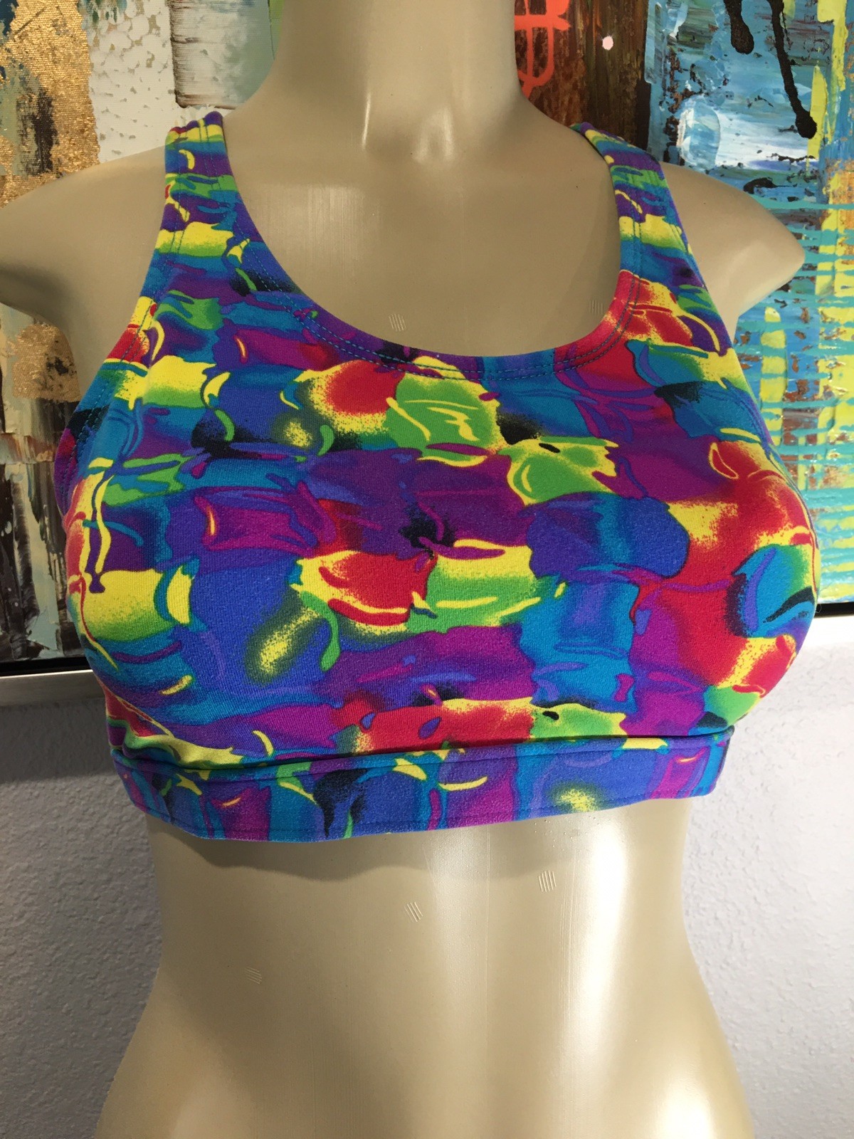 Vtg Dolfin Racerback Cotton Sports Bra Top Swim S USA