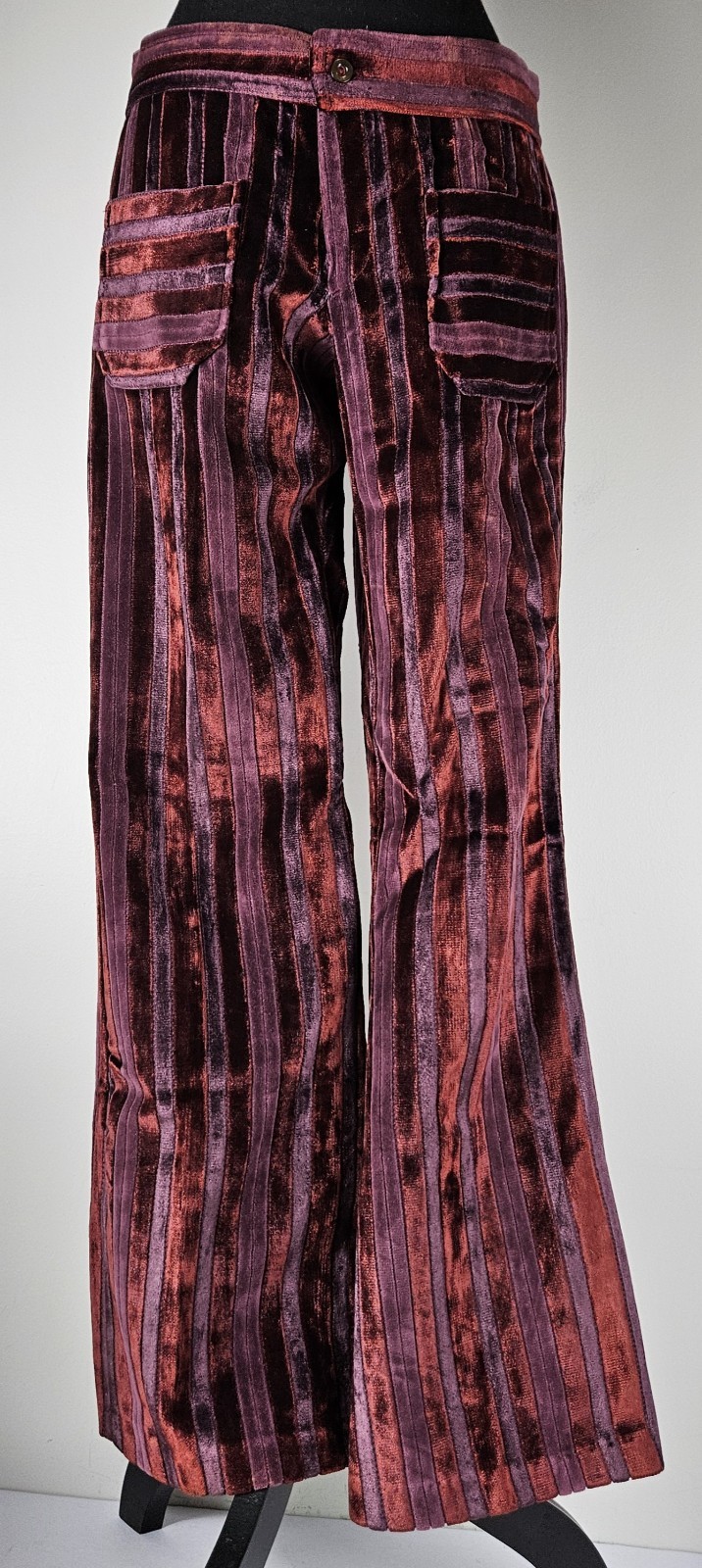 VTG 60S Red&Purple Strip Velvet Carpet Bag FLARED PANTS Bell Bottom Hippy 13/14