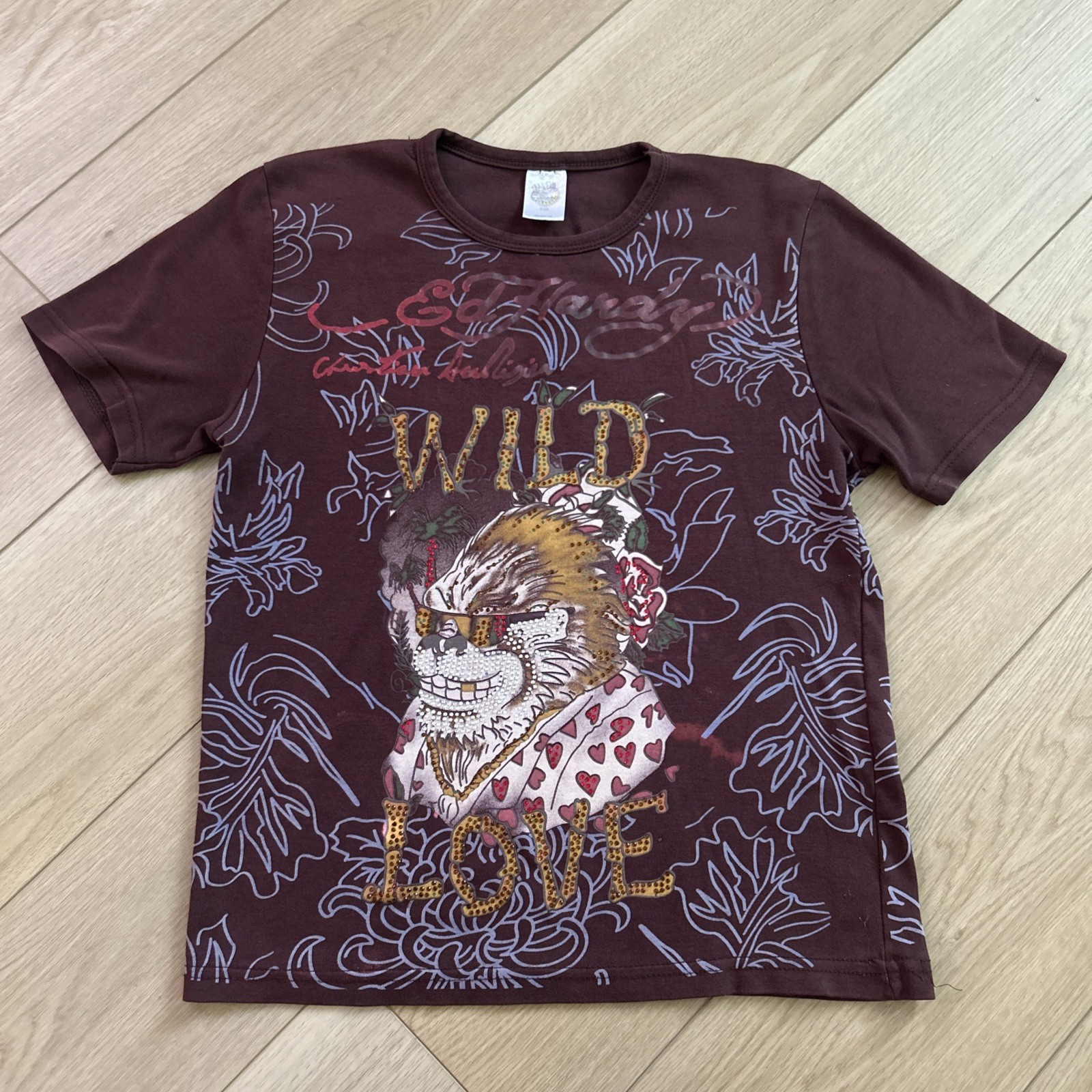 Rare VTG Y2K Ed Hardy Christian Audigier Wild Love Rhinestone Gorilla Shirt Sz L