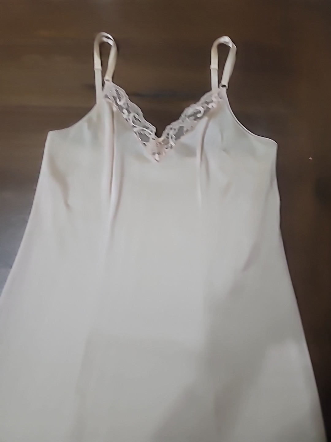 VTG JC Penney Full Slip Nylon Lace Beige Skin Tone Lingerie Dress Slip 34 FLAW