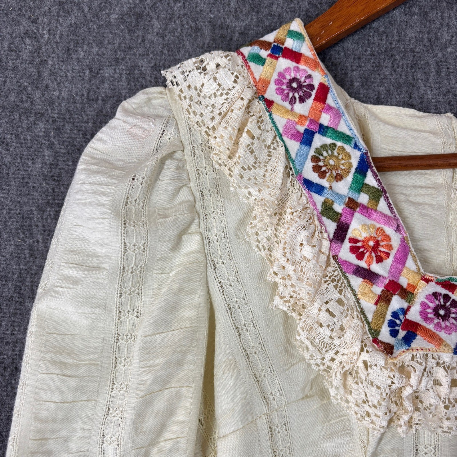 Vintage 70s Cream Prairie Maxi Dress Embroidered Lace Eyelet Boho Cottagecore 11