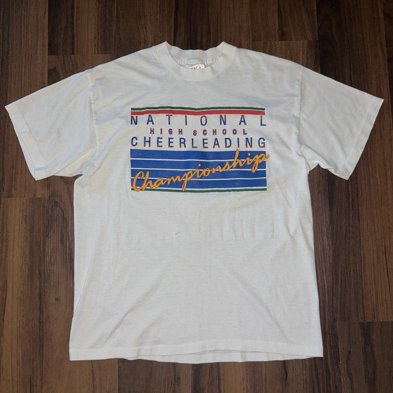 Vintage NATIONAL HS Cheerleading CHAMPIONSHIP T-Shirt XL 50/50 Selec-t Tee USA