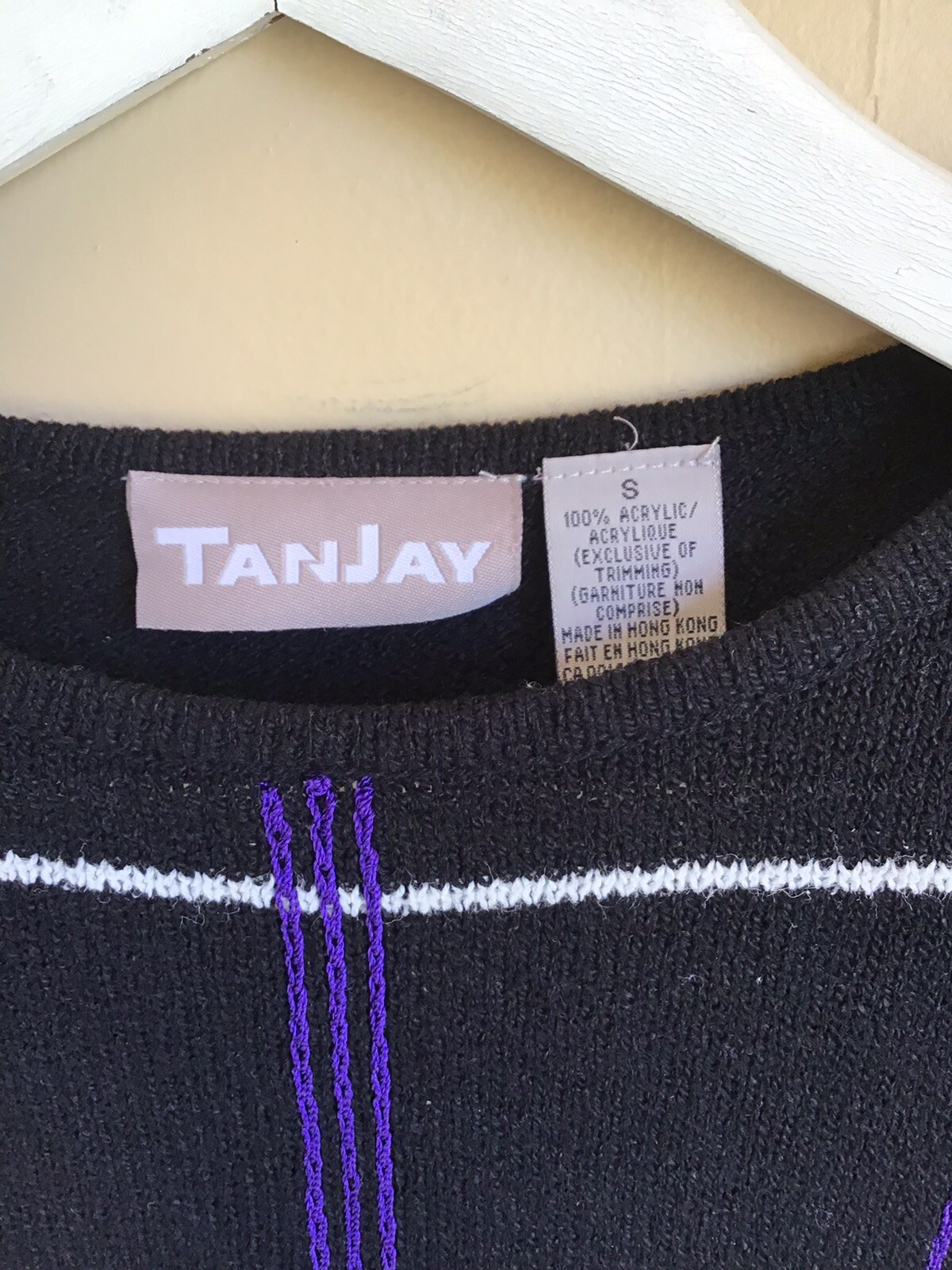 Vintage TanJay Womens Multicolor Striped Long Sleeve 100% Acrylic Sweater Small