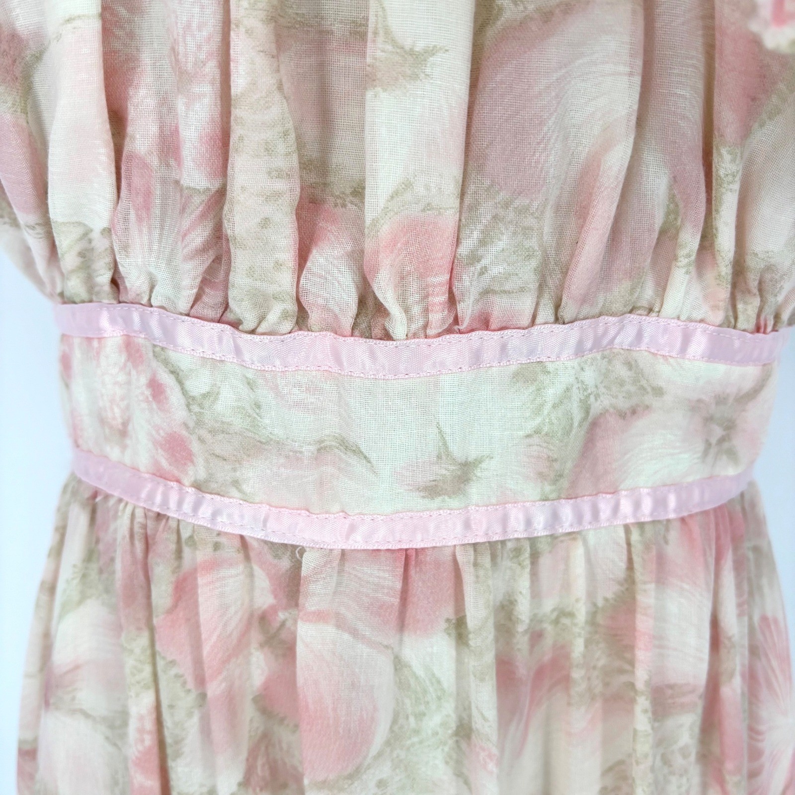 Vintage Candi Jones California Pink Floral Off Shoulder Ruffle Maxi Dress 70s