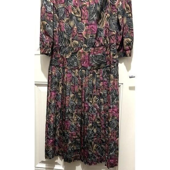 Vintage Alexis Fashions Pink Black Drop Waist Pleated Midi Dress 80s Size Small